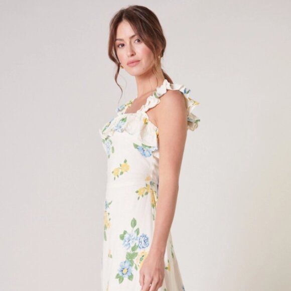 NWT Zula Floral Ruffle Trim Milo Midi Dress Sugarlips - Picture 2 of 6